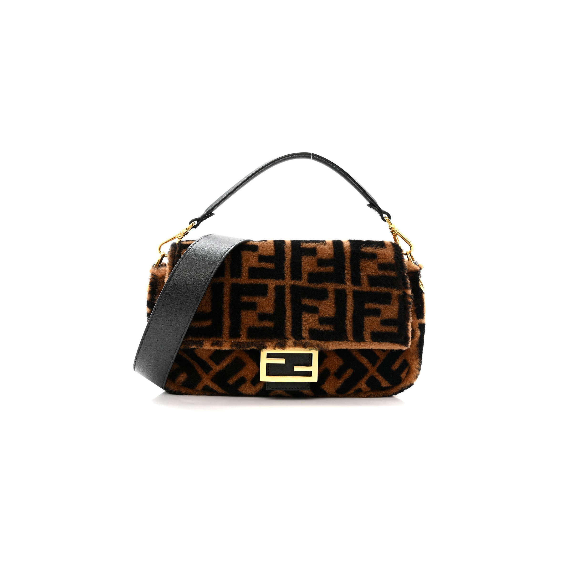 f**di shearling vitello D01ce macro ff 1974 baguette tobacco black (27*15*6cm)